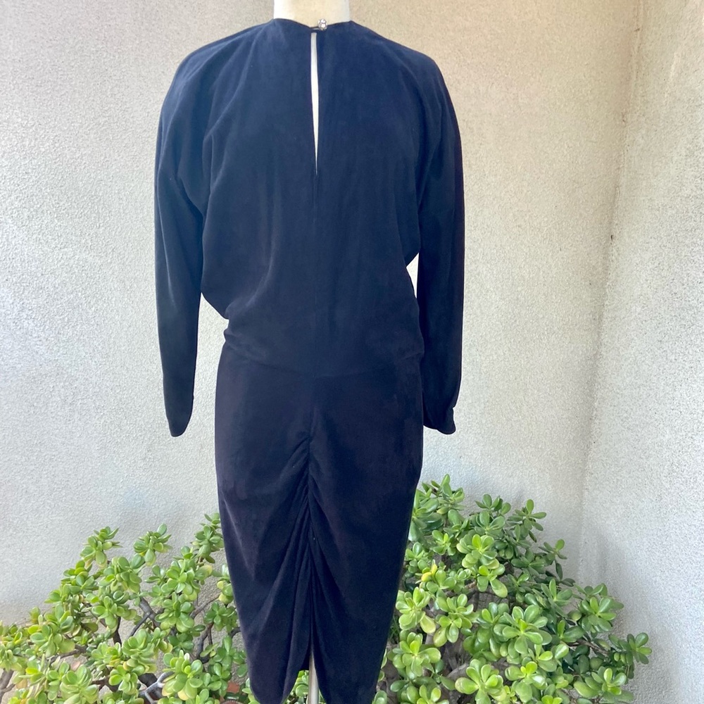 Vintage 80s black suede leather dress with rhinestone trim Phantasies Small